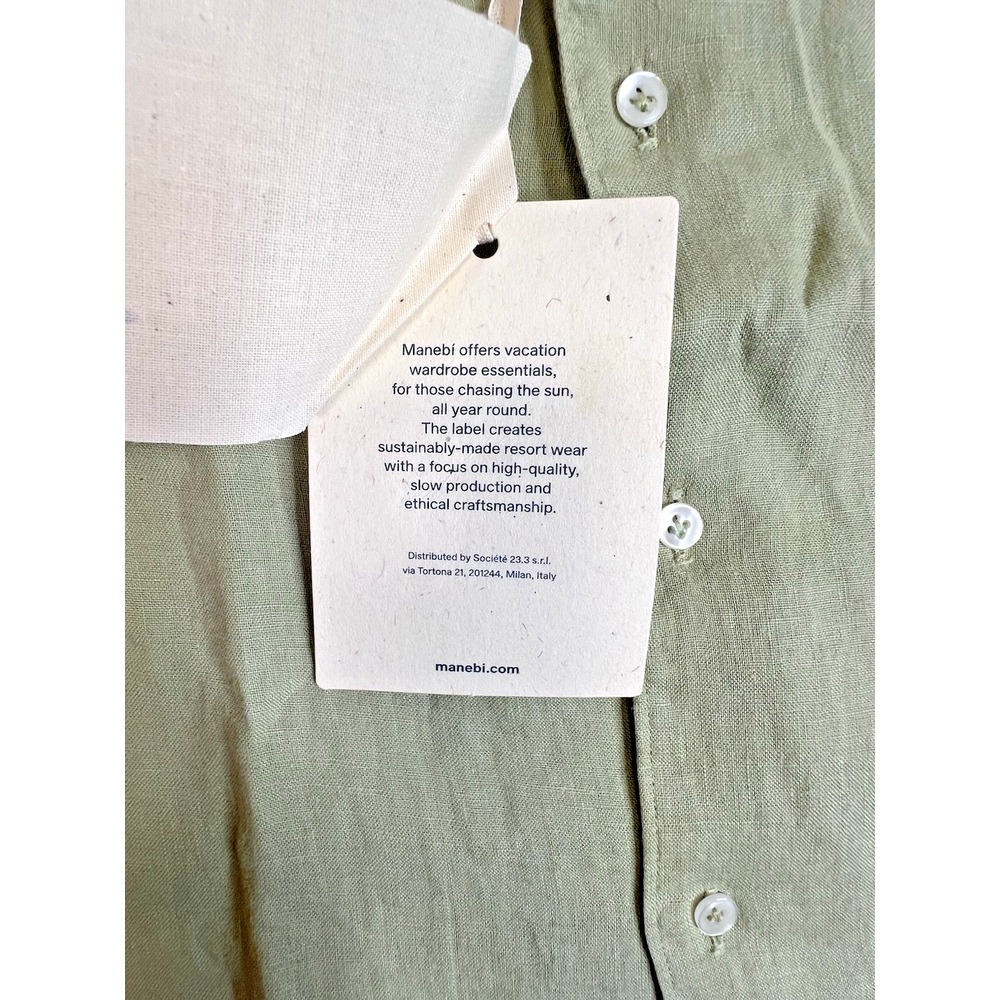 Manebi Men's Washed Linen LS Button-Up Panama Shirt Sage Size‎ XL Made In Italy - Picture 3 of 14